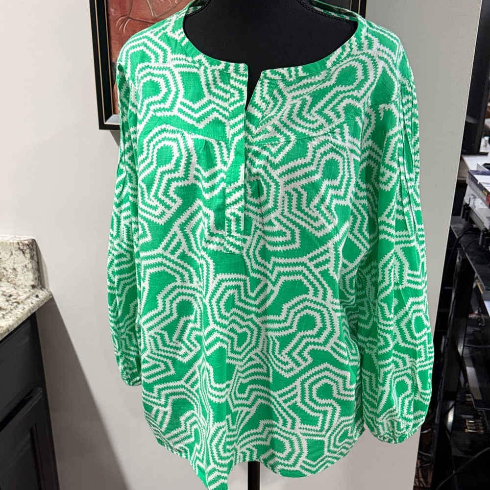 Caslon Green Patterned Women's Top Size XL